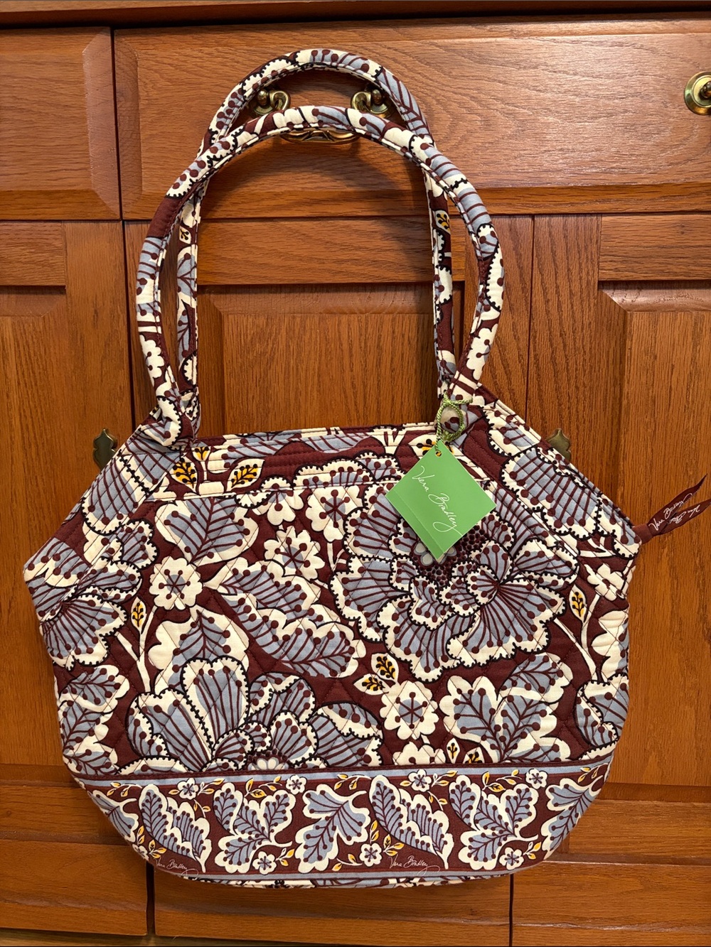 Vera Bradley Slate Blooms (Retired) Angle Tote Brown & Blue Floral Quilted NWT